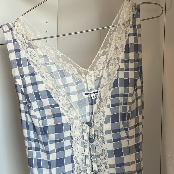 Reformation Cristina Top / Jodie white and blue check print / Size 6 - Picture 10 of 10
